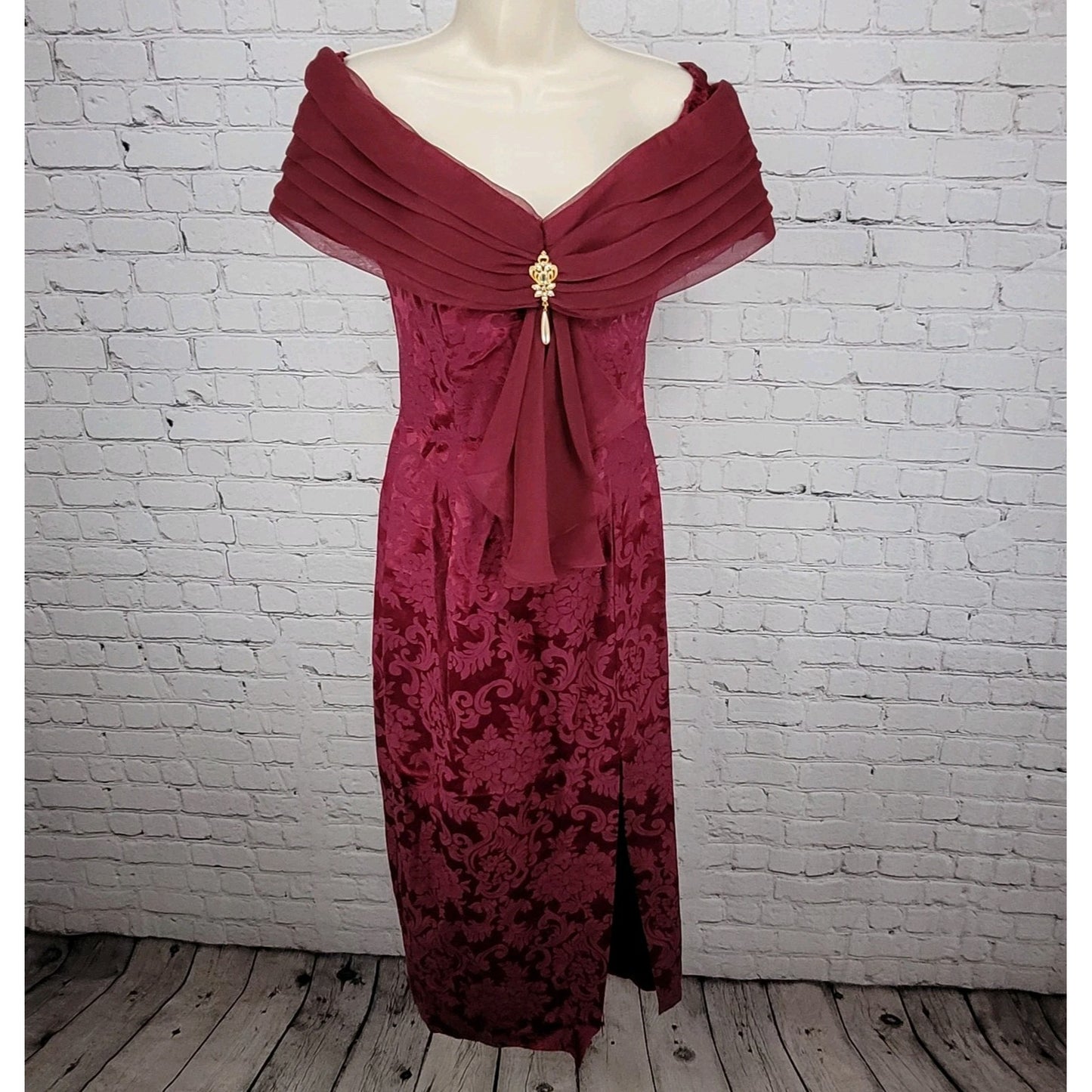 VTG Jessica McClintock Bridal Purple Floral Off Shoulder Bridesmaids Dress USA 8