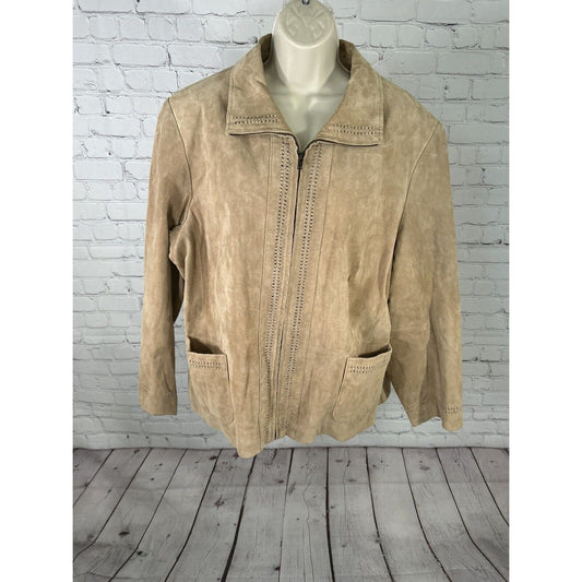 JL Jessica London Studio Brown 100% Leather Full Zip Lined Collared Jacket 20W