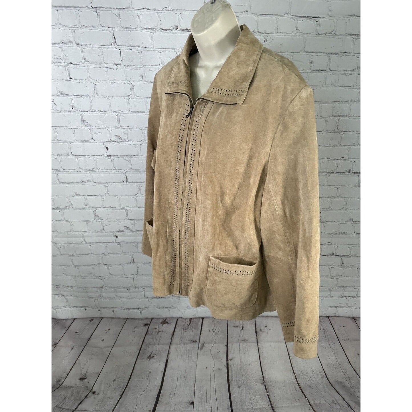 JL Jessica London Studio Brown 100% Leather Full Zip Lined Collared Jacket 20W