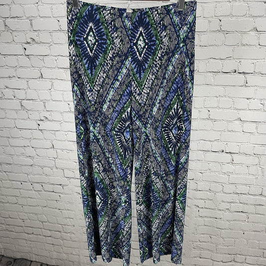 Chico’s Blue & Green Printed Elastic Waist Palazzo Pants Size 0 US 4 (28x29)