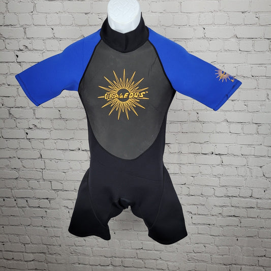 O'Rageous Black Blue 3/2mm Short Sleeve Shorty Springsuit Wetsuit Medium M