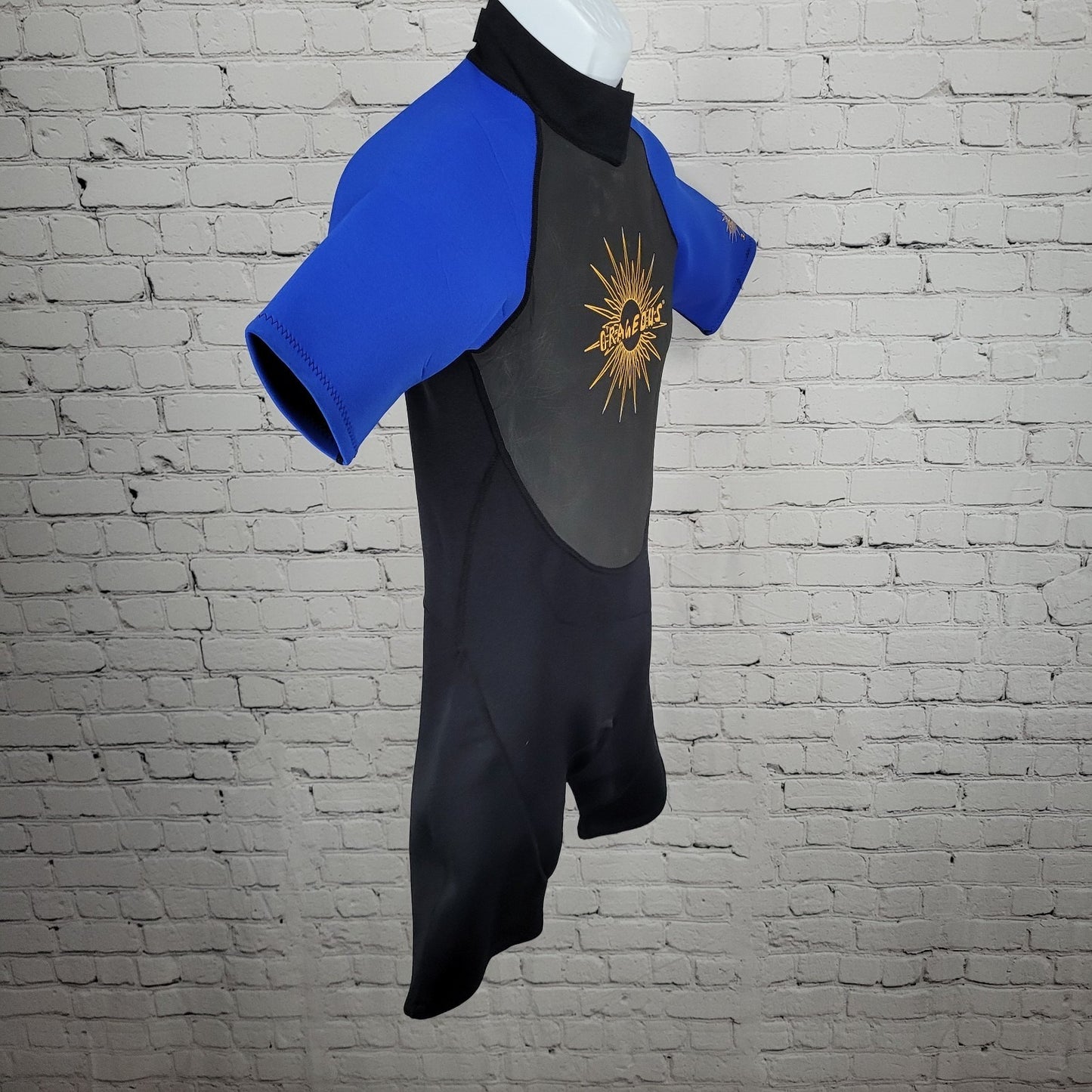 O'Rageous Black Blue 3/2mm Short Sleeve Shorty Springsuit Wetsuit Medium M
