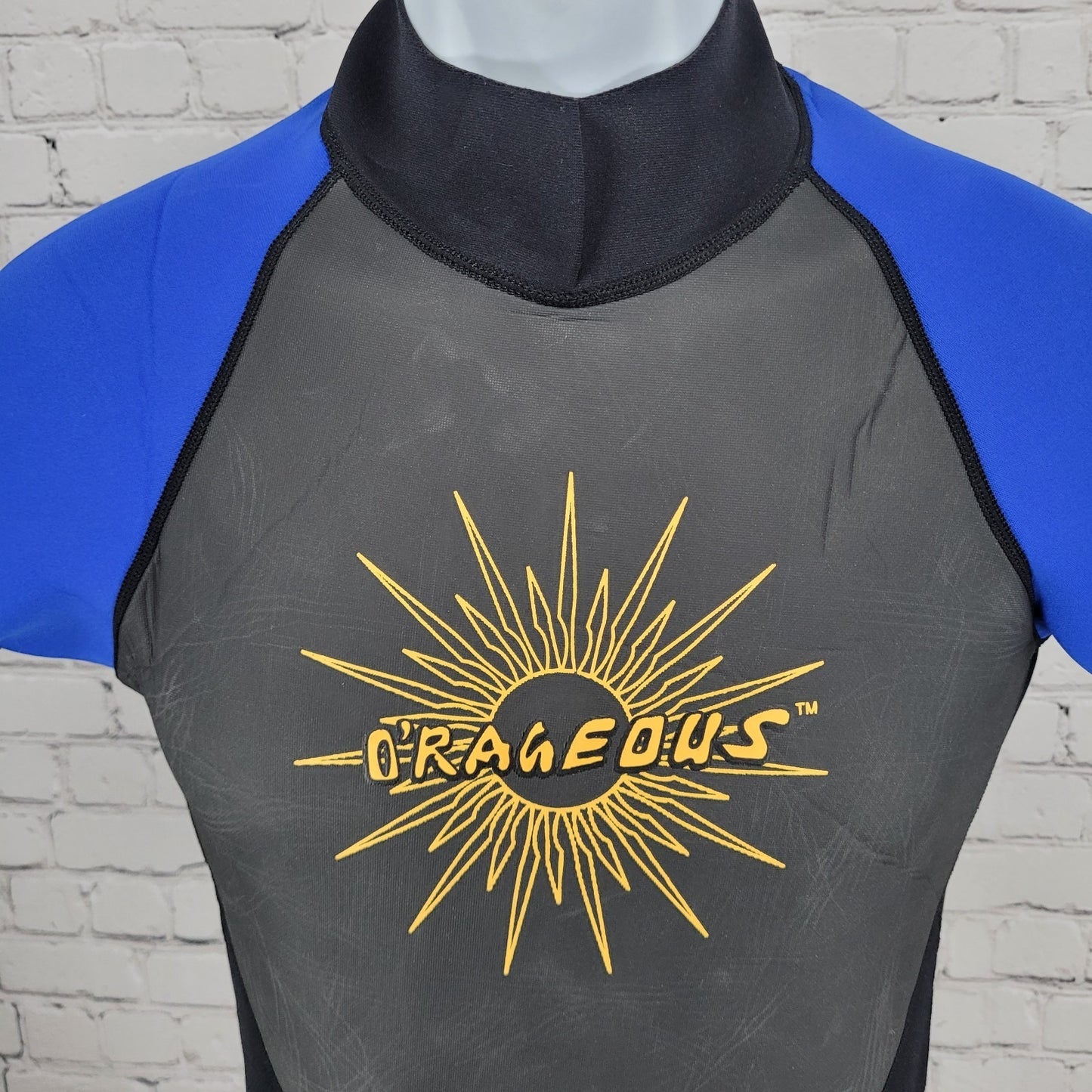 O'Rageous Black Blue 3/2mm Short Sleeve Shorty Springsuit Wetsuit Medium M