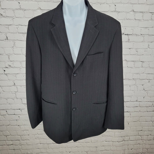 Claiborne Black Italian Woven Wool Pinstriped Notch Blazer Sport Coat Size 42R