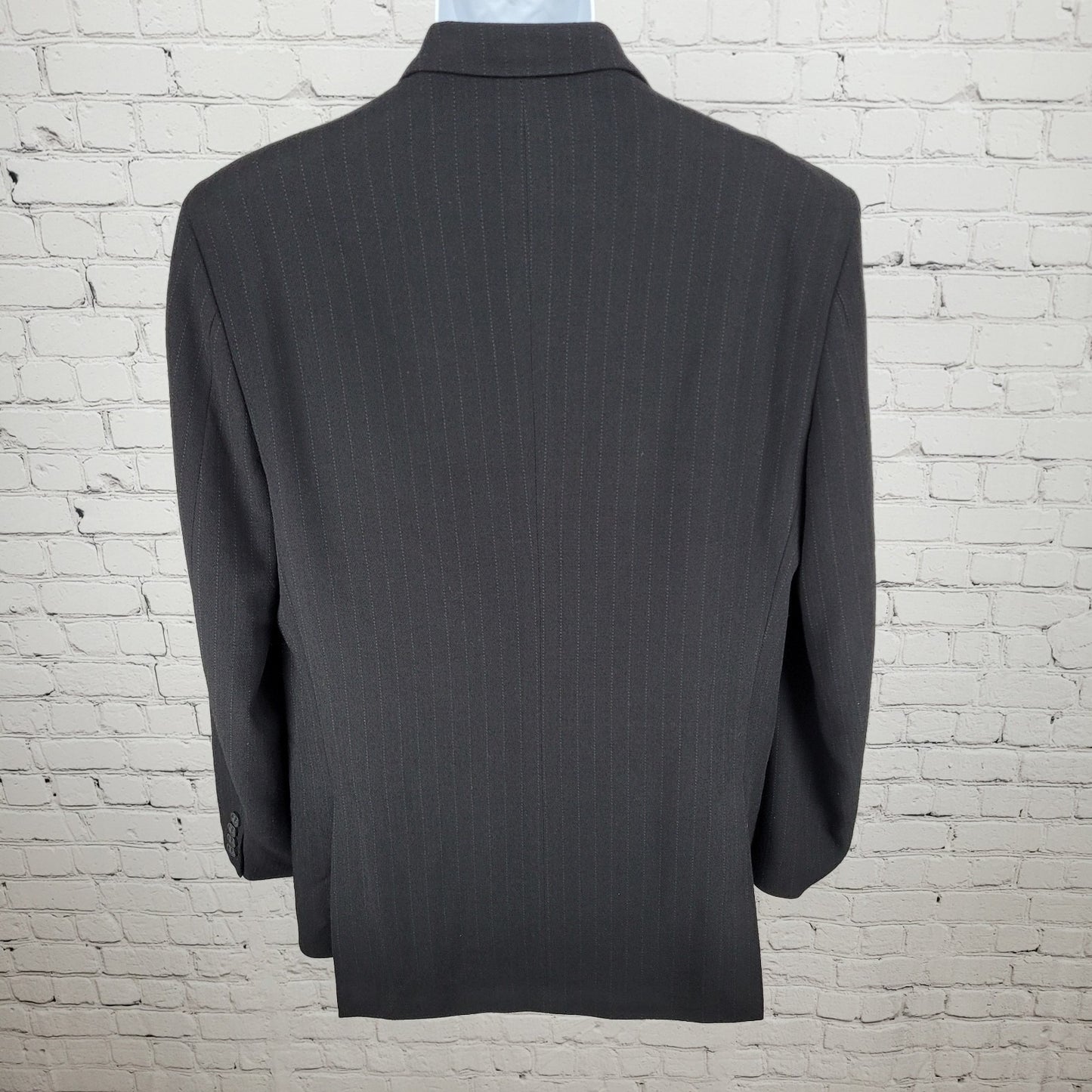 Claiborne Black Italian Woven Wool Pinstriped Notch Blazer Sport Coat Size 42R