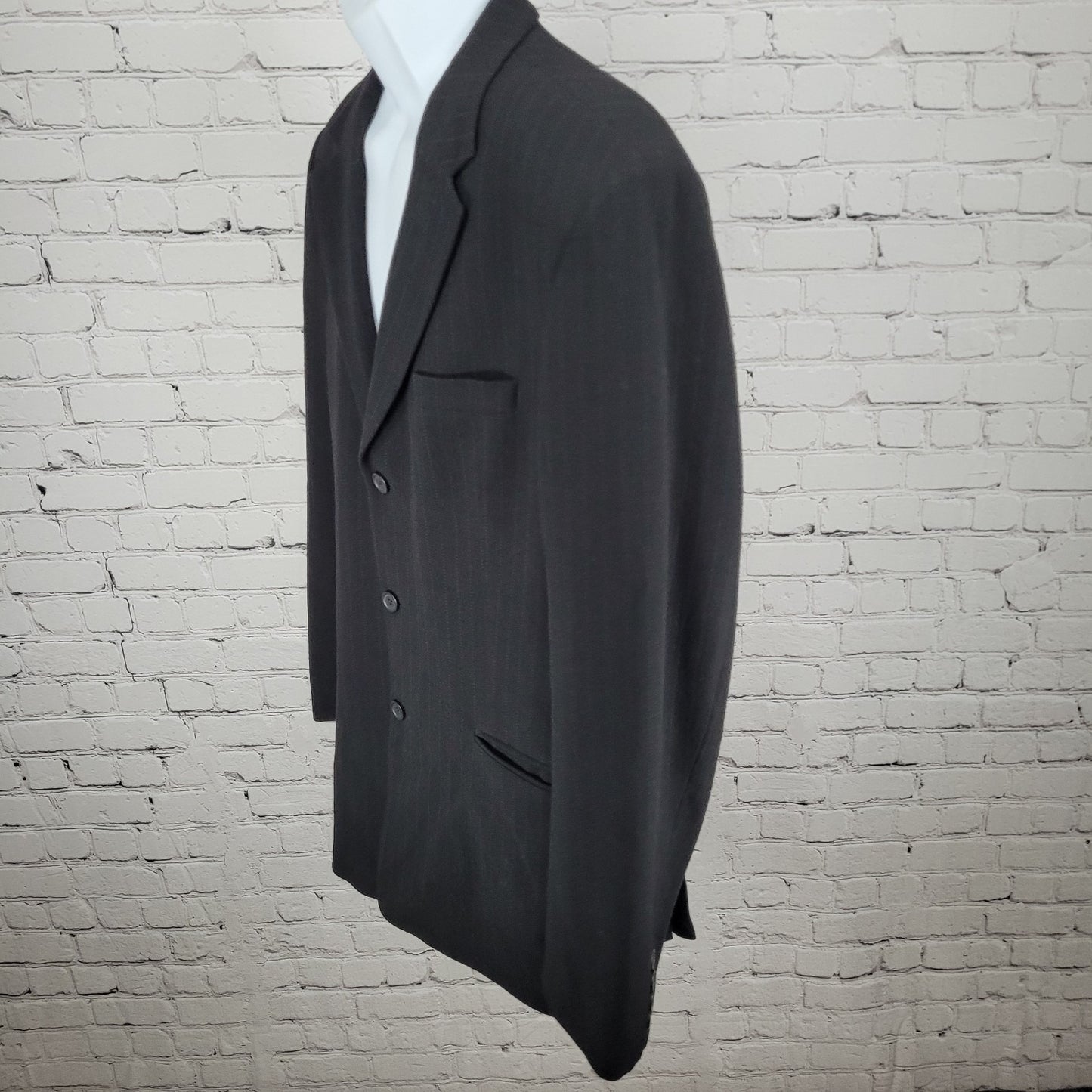 Claiborne Black Italian Woven Wool Pinstriped Notch Blazer Sport Coat Size 42R