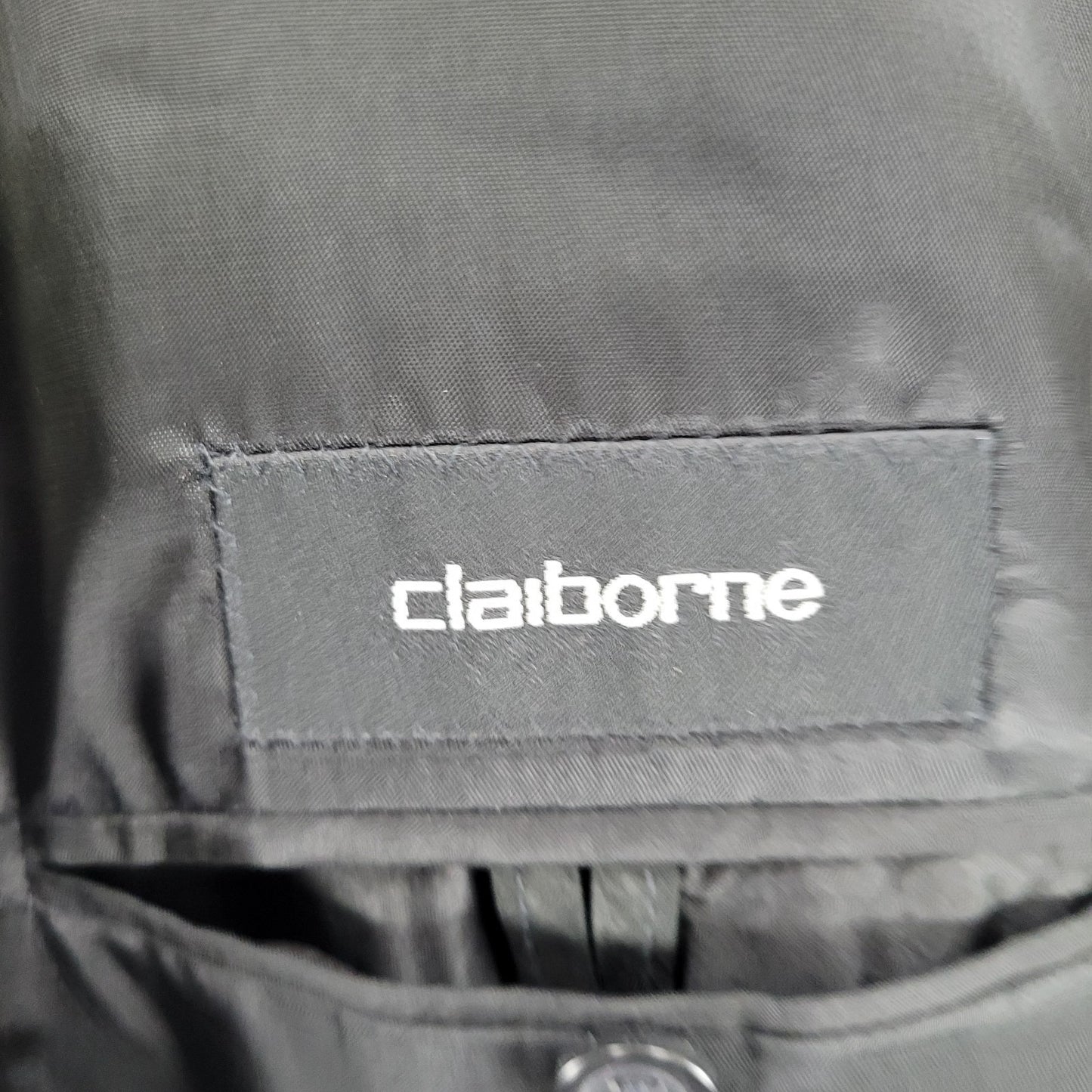 Claiborne Black Italian Woven Wool Pinstriped Notch Blazer Sport Coat Size 42R