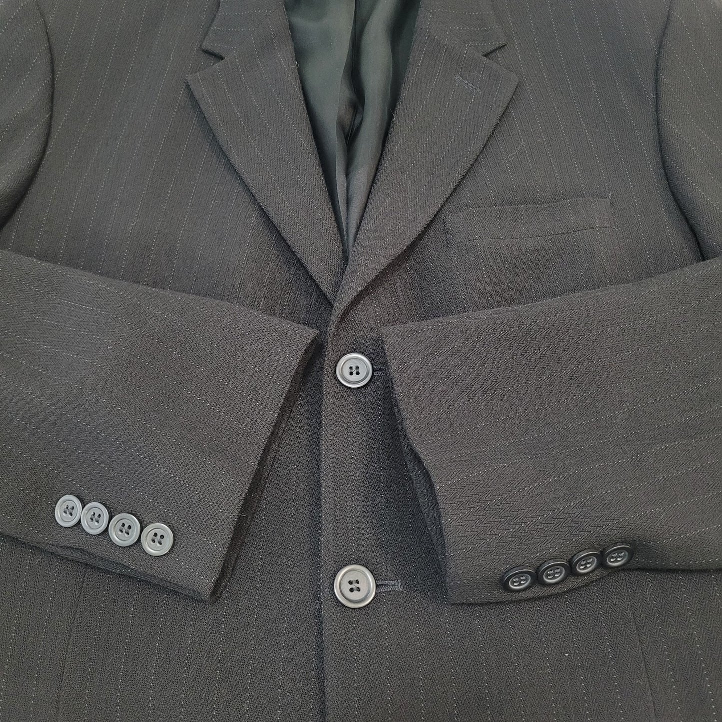 Claiborne Black Italian Woven Wool Pinstriped Notch Blazer Sport Coat Size 42R