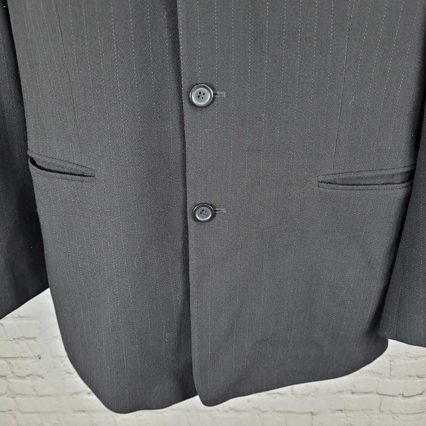 Claiborne Black Italian Woven Wool Pinstriped Notch Blazer Sport Coat Size 42R