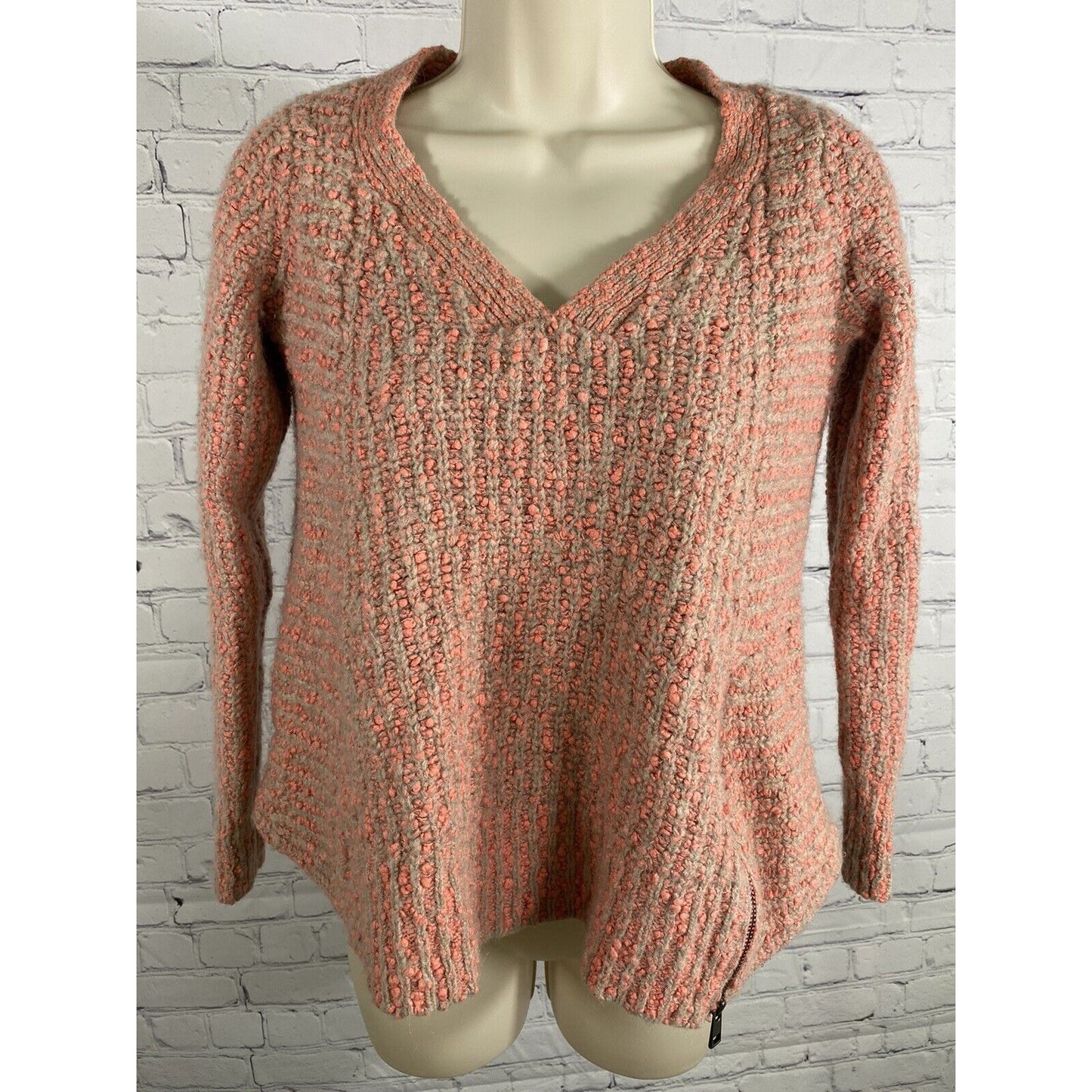 Moth by Anthropologie V Neck Pink Gray Cotton Wool Alpaca Chunky Knit Sweater S