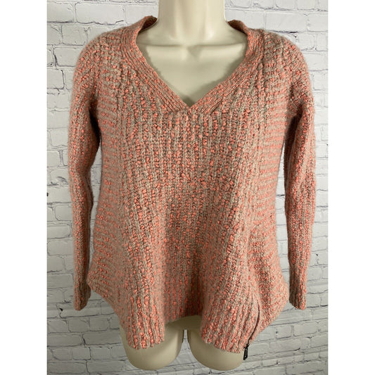Moth by Anthropologie V Neck Pink Gray Cotton Wool Alpaca Chunky Knit Sweater S