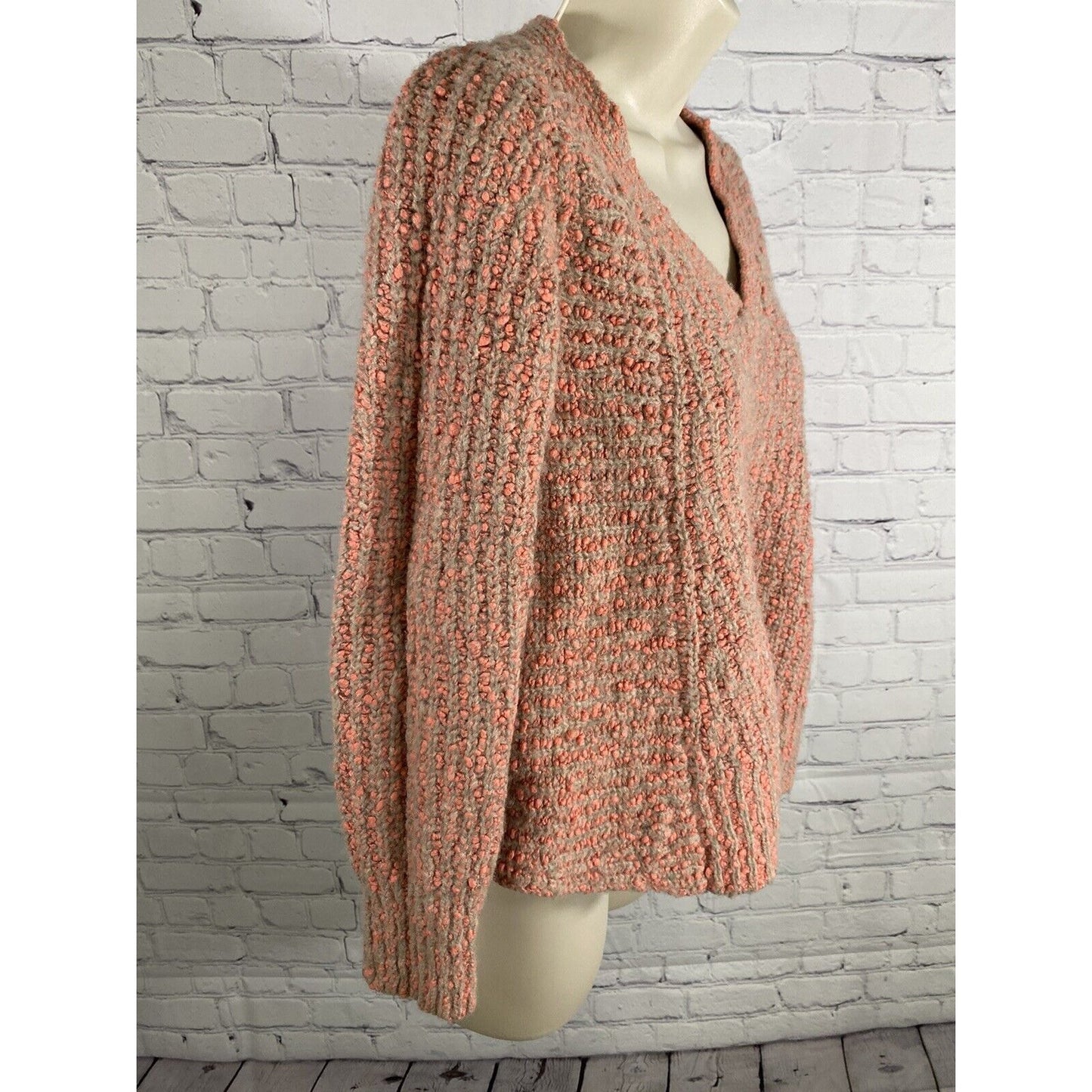 Moth by Anthropologie V Neck Pink Gray Cotton Wool Alpaca Chunky Knit Sweater S
