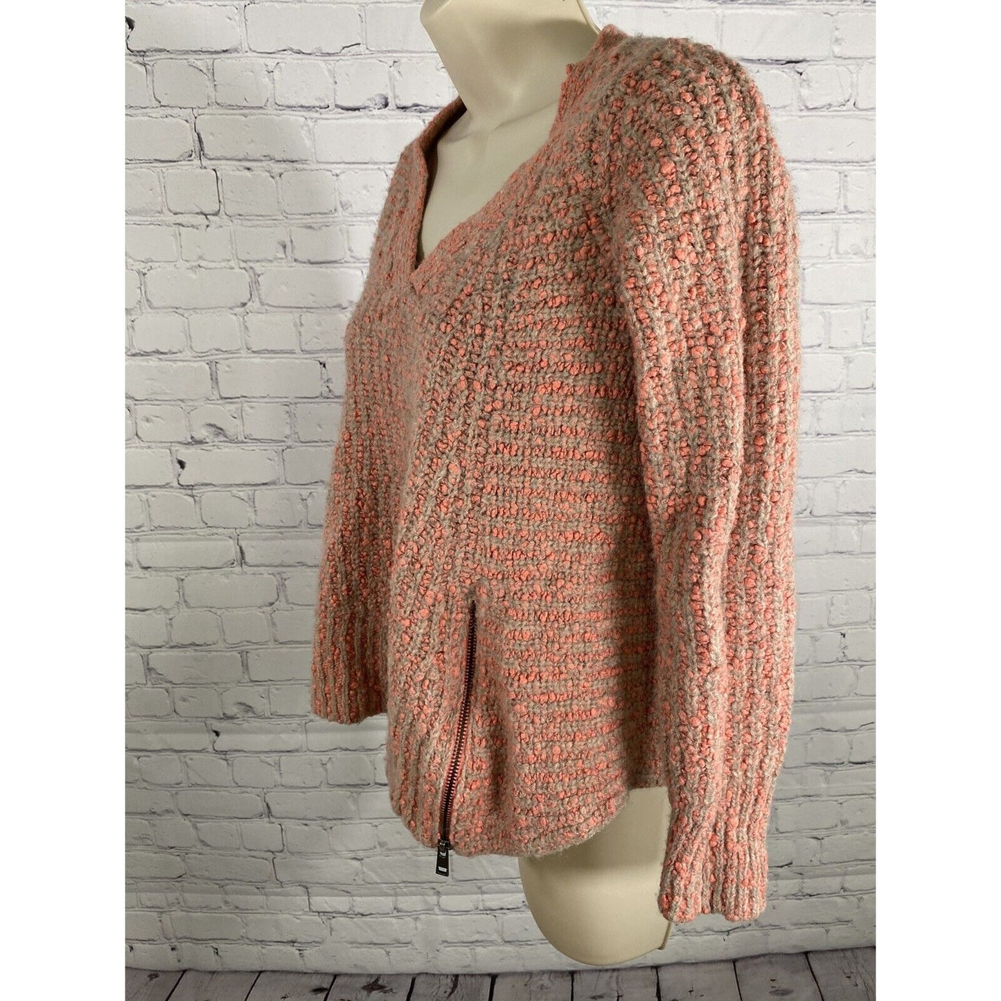 Moth by Anthropologie V Neck Pink Gray Cotton Wool Alpaca Chunky Knit Sweater S