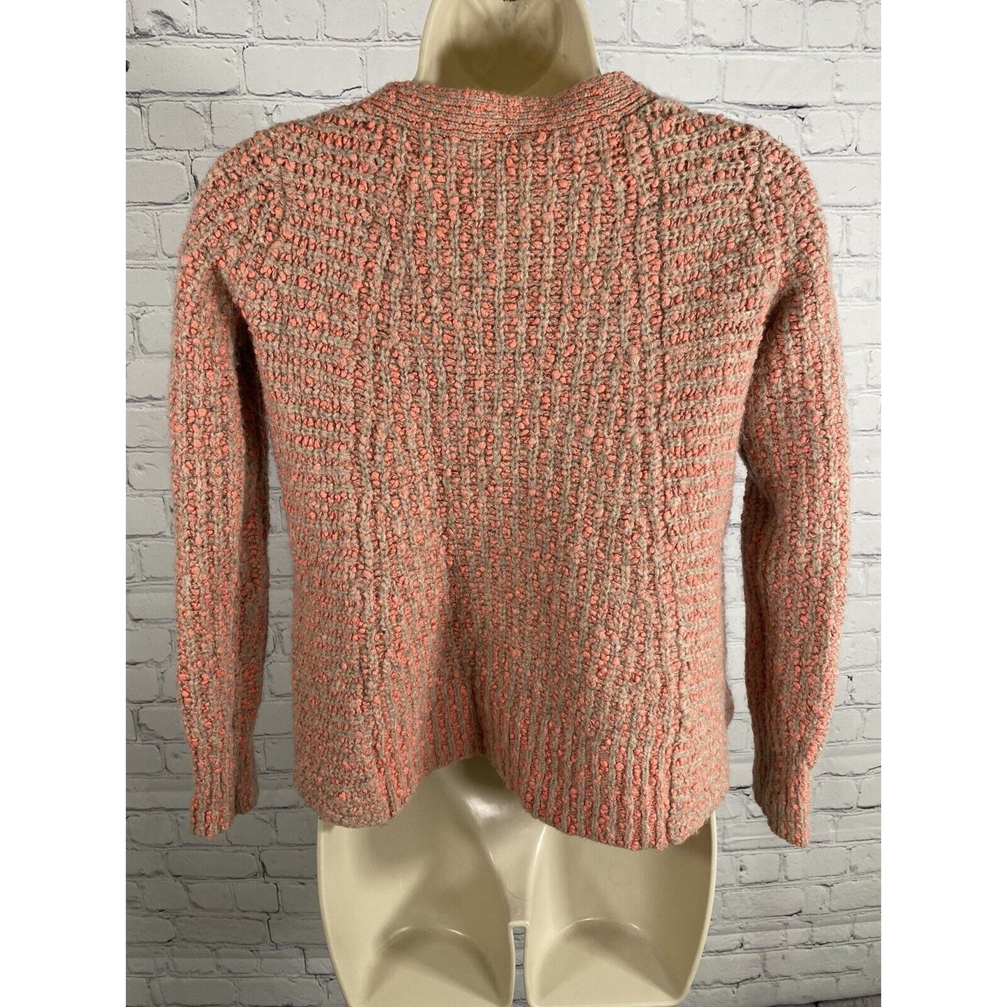 Moth by Anthropologie V Neck Pink Gray Cotton Wool Alpaca Chunky Knit Sweater S