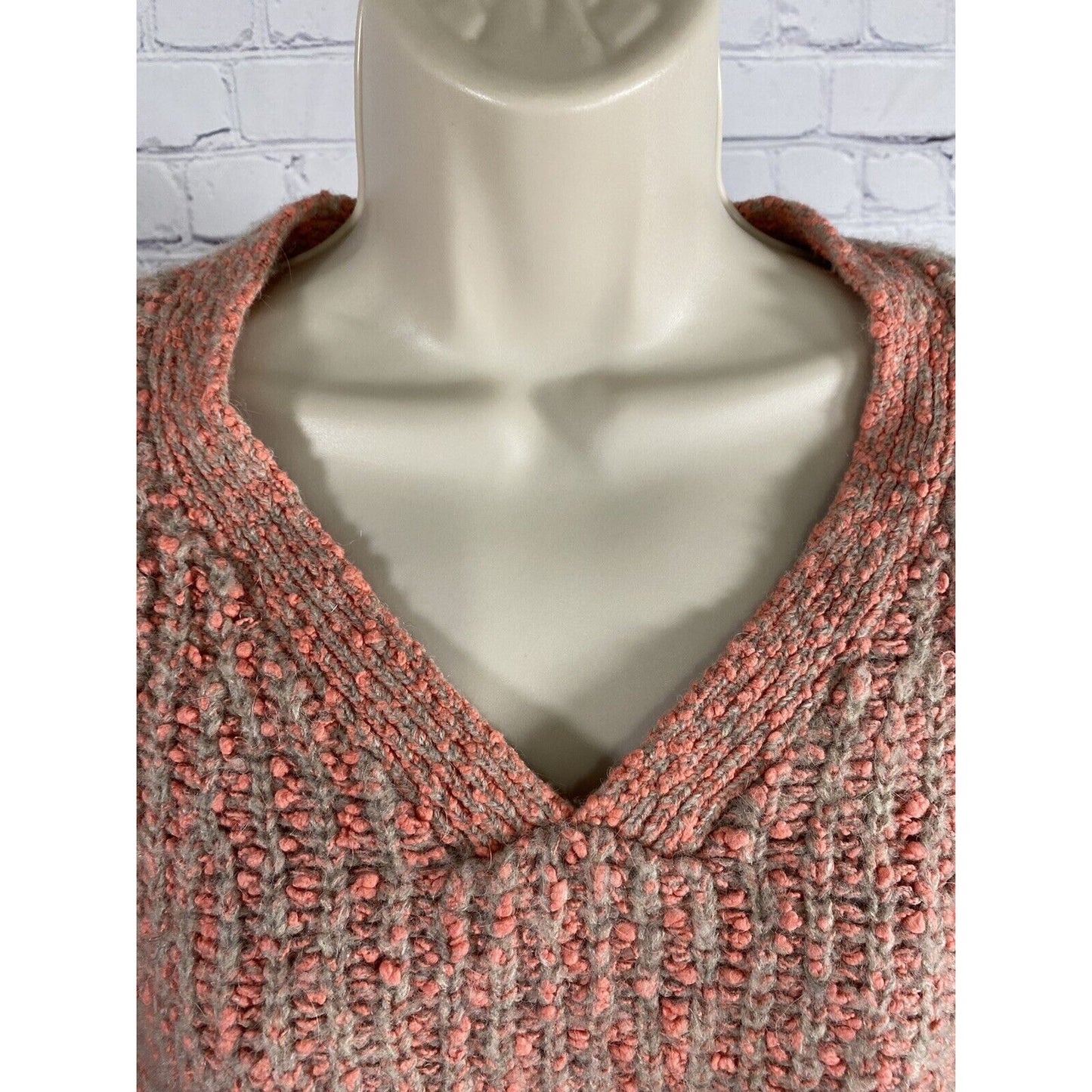 Moth by Anthropologie V Neck Pink Gray Cotton Wool Alpaca Chunky Knit Sweater S