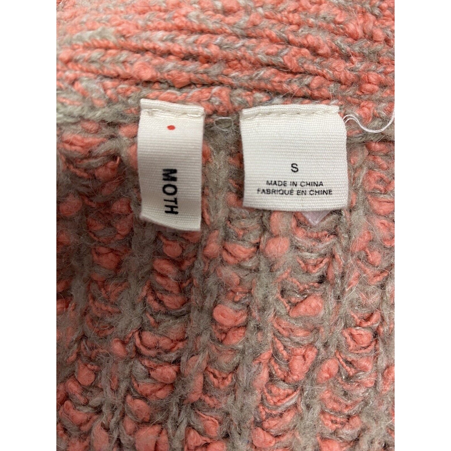 Moth by Anthropologie V Neck Pink Gray Cotton Wool Alpaca Chunky Knit Sweater S