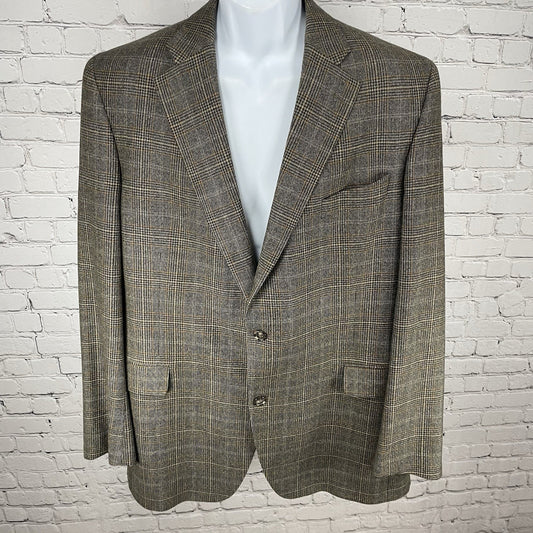 Jack Victor Brown Wool Cashmere Houndstooth 2 Button Blazer Sport Coat Size 46L