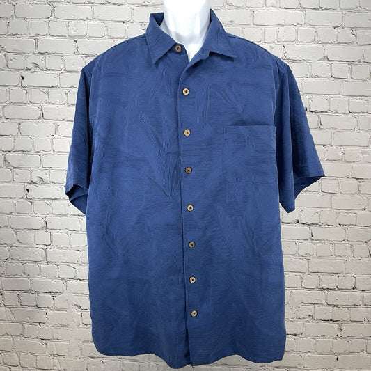 Caribbean Blue Leaf Tropical Button Up Short Sleeve Shirt Big & Tall Size 2XT