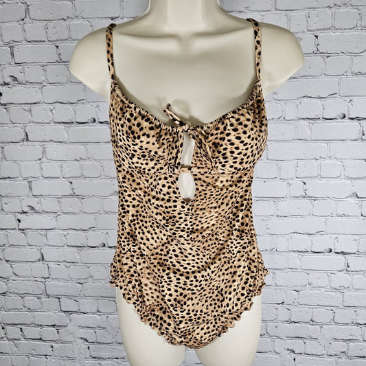 Shade & Shore Cheetah Print 1 Piece Cheeky Unpadded Swimsuit Medium M
