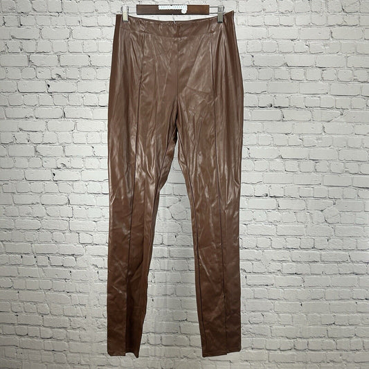NWD SBetro By Suzanne Betro Brown Faux Vegan Leather Zip Pants Size XL (24X34.5)