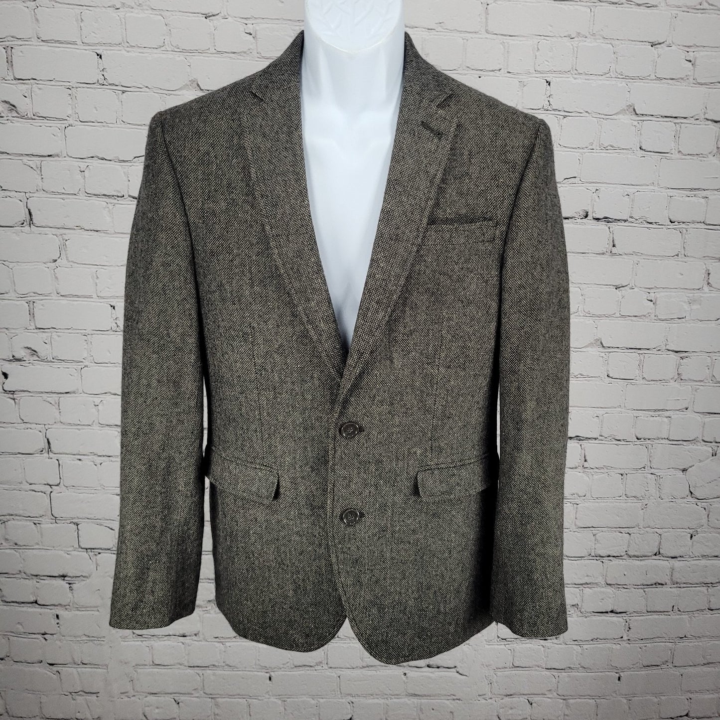 Primark Grey Wool Blend Tweed 2 Button Single Vented Notch Blazer Sport Coat XS