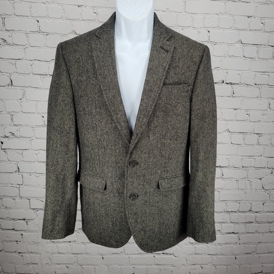 Primark Grey Wool Blend Tweed 2 Button Single Vented Notch Blazer Sport Coat XS
