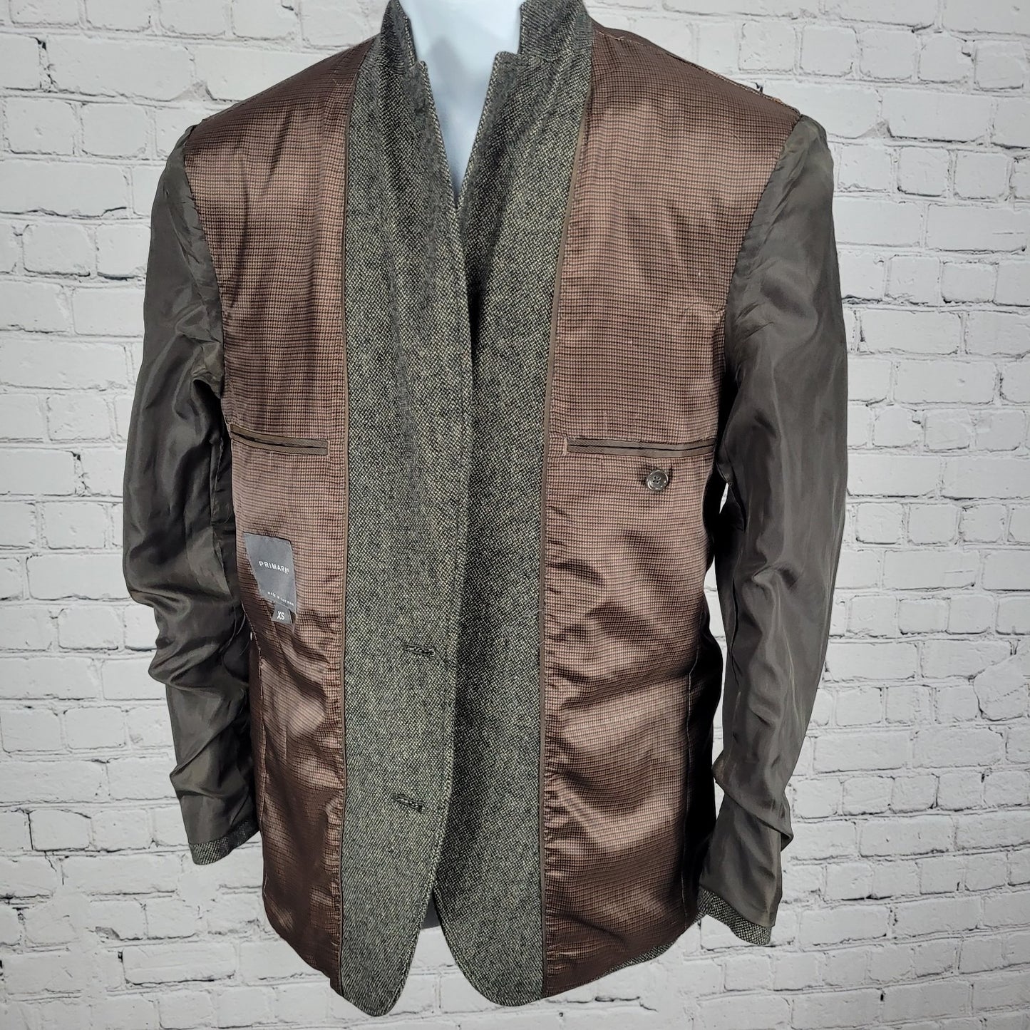 Primark Grey Wool Blend Tweed 2 Button Single Vented Notch Blazer Sport Coat XS