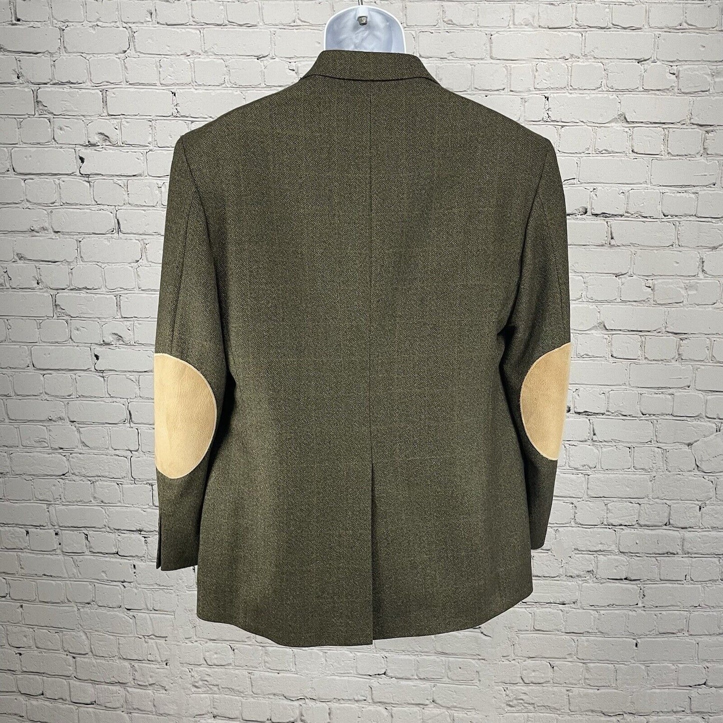 Evan Picone Green Brown Lambs Wool Herringbone Blazer 2 Button Vented Size 40R