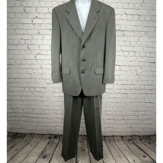 Paulo Solari Grey 100% Wool Suit Blazer 2 Piece Set Herringbone USA Size 40R
