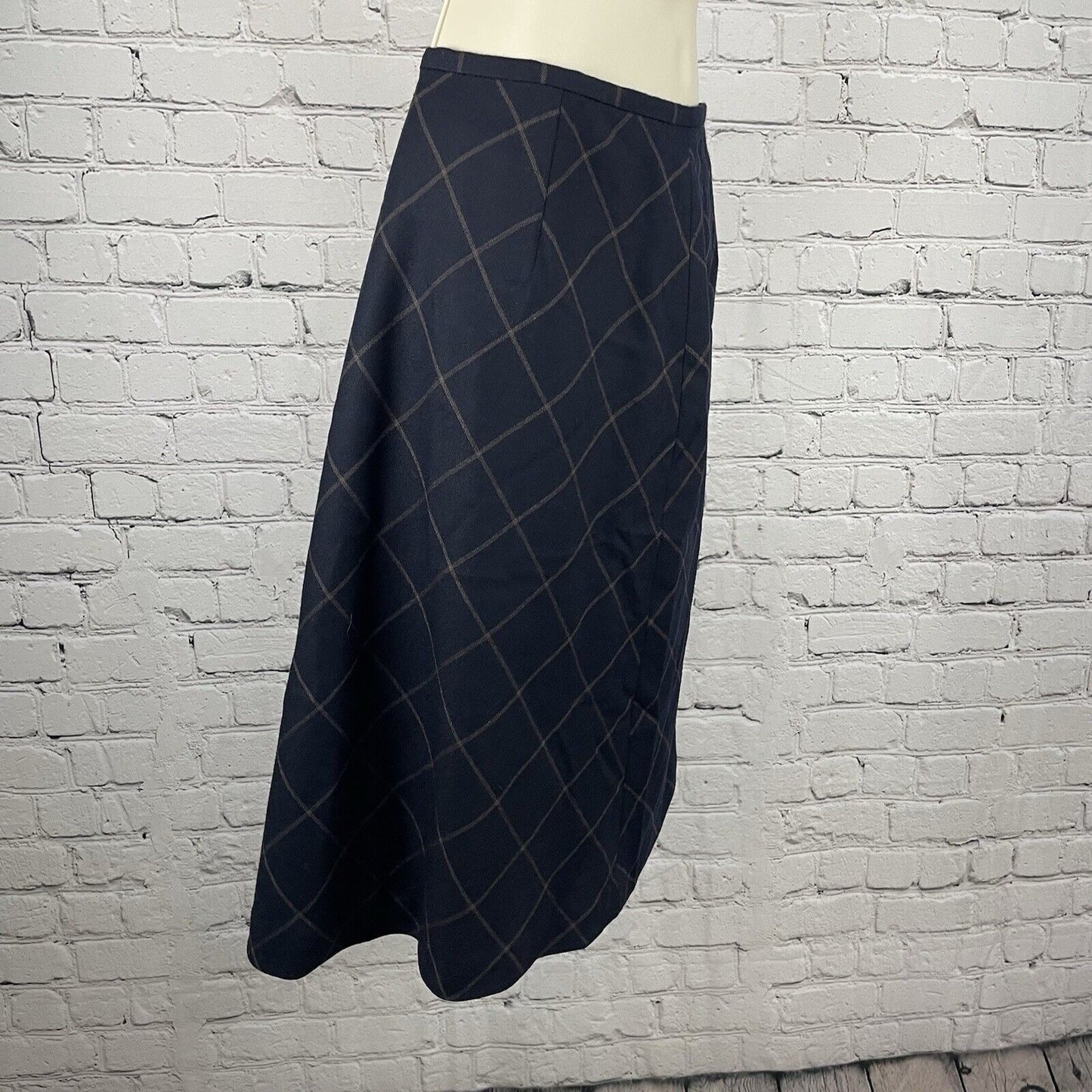 Talbots Dark Blue Wool Pleated A Line Zipped Lined Side Slit USA Skirt Size 6