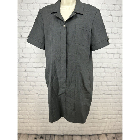 Delta Collections Single Vent Midi Gray Collard Button Up Uniform Dress Size 12P