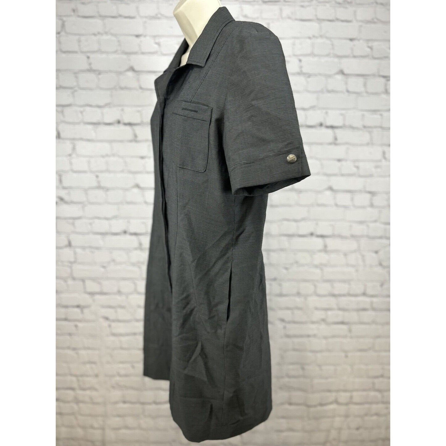 Delta Collections Single Vent Midi Gray Collard Button Up Uniform Dress Size 12P