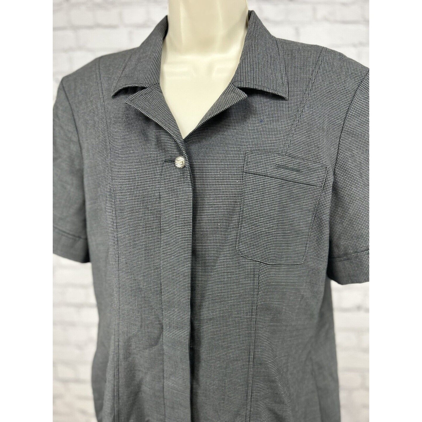 Delta Collections Single Vent Midi Gray Collard Button Up Uniform Dress Size 12P