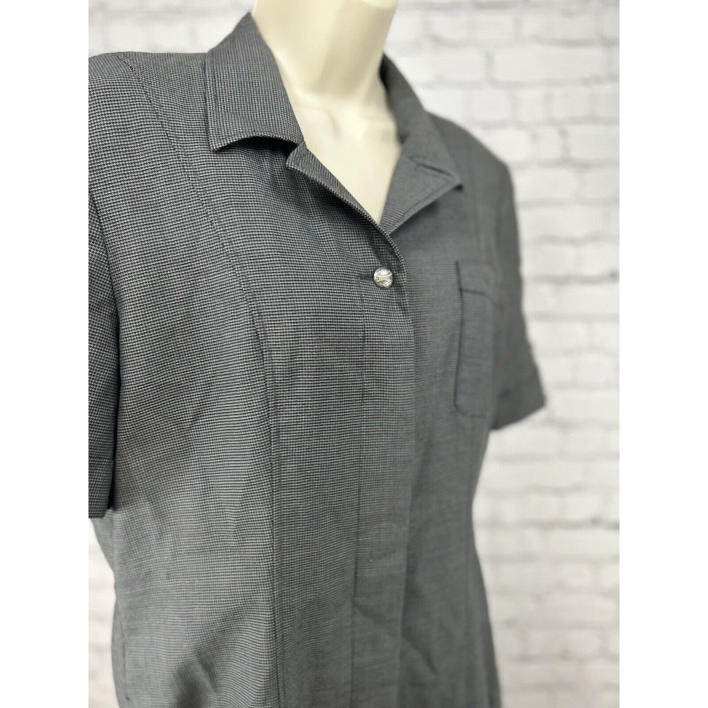 Delta Collections Single Vent Midi Gray Collard Button Up Uniform Dress Size 12P