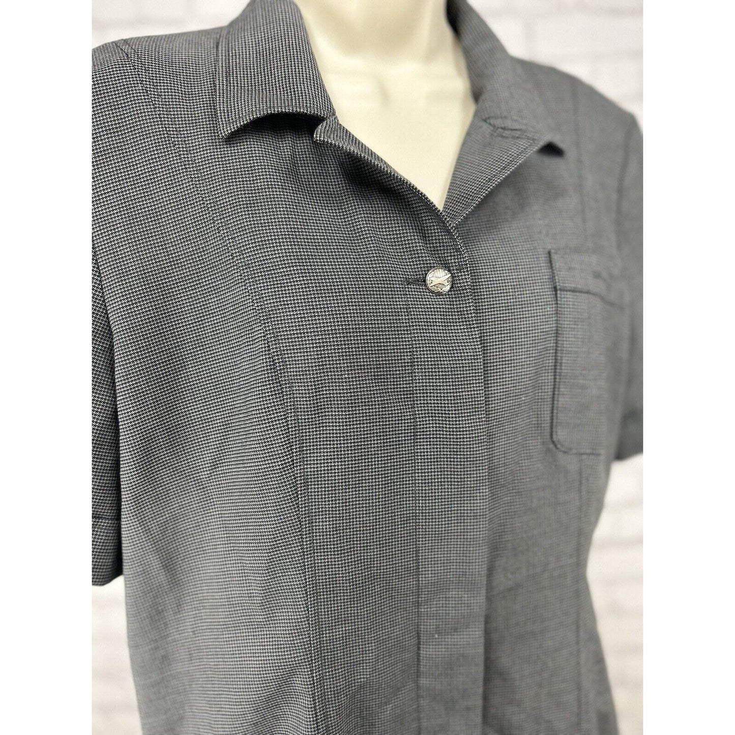 Delta Collections Single Vent Midi Gray Collard Button Up Uniform Dress Size 12P