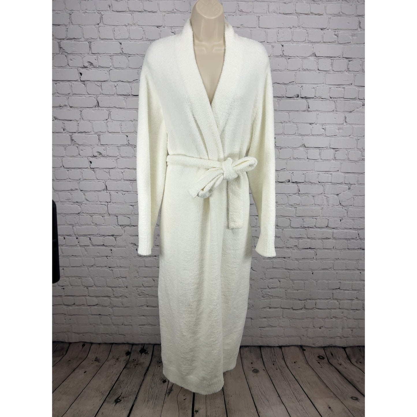 UGG Cream Fuzzy Sweater Knit Shawl Collar Belted Women's Long Robe XL