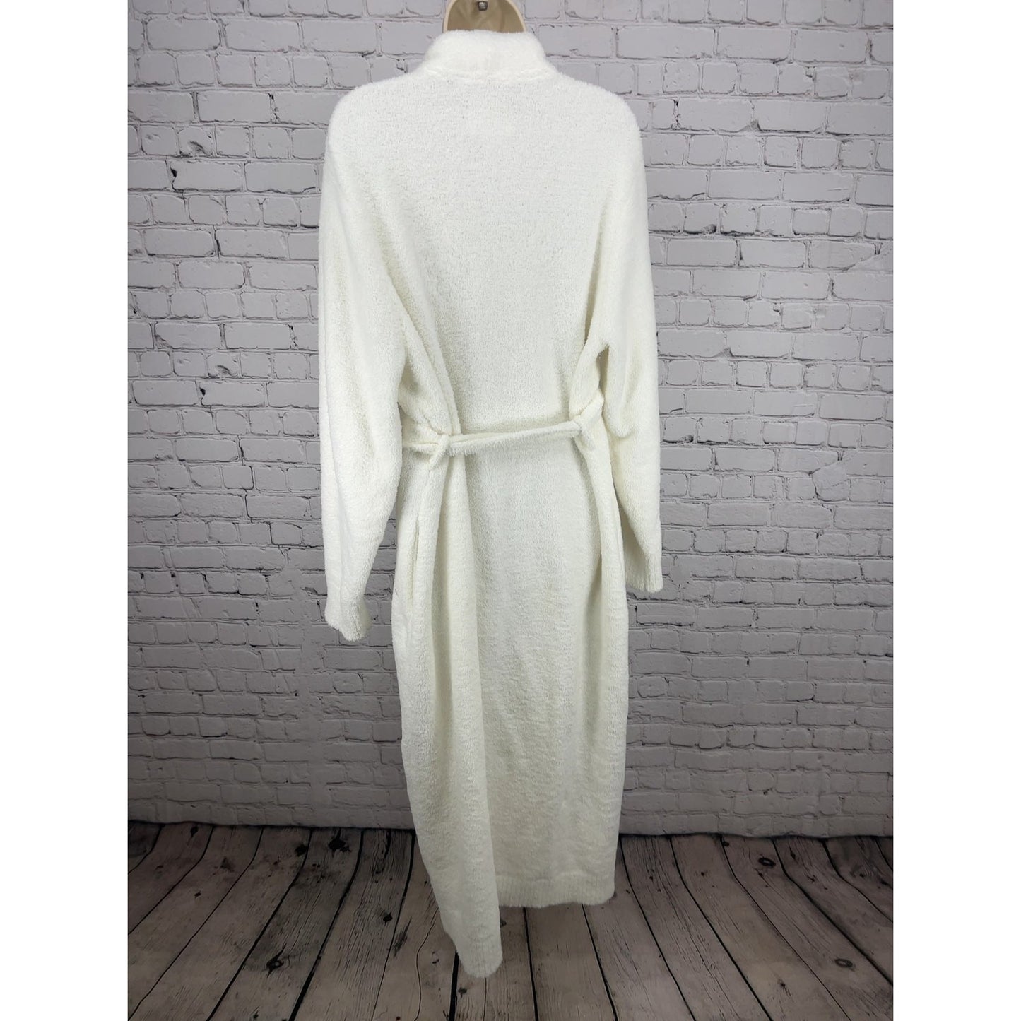UGG Cream Fuzzy Sweater Knit Shawl Collar Belted Women's Long Robe XL