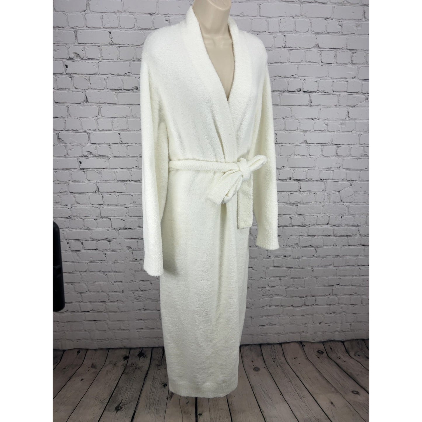UGG Cream Fuzzy Sweater Knit Shawl Collar Belted Women's Long Robe XL