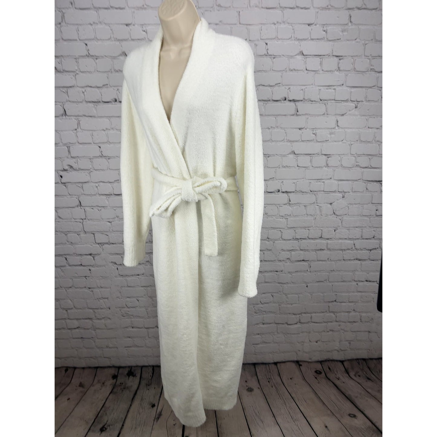 UGG Cream Fuzzy Sweater Knit Shawl Collar Belted Women's Long Robe XL
