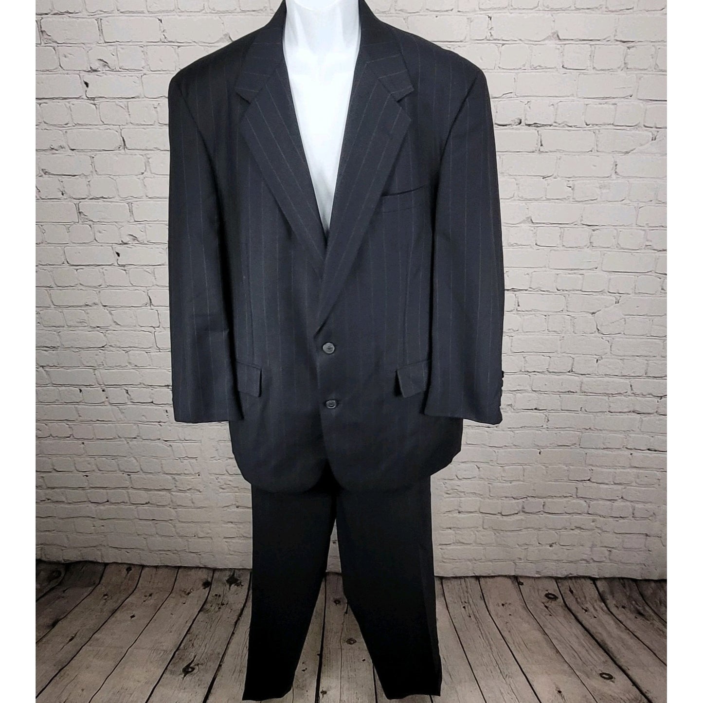Greater Texas Clothing Navy Wool Pinstriped Full Suit USA Jacket 43 Pants 38x30