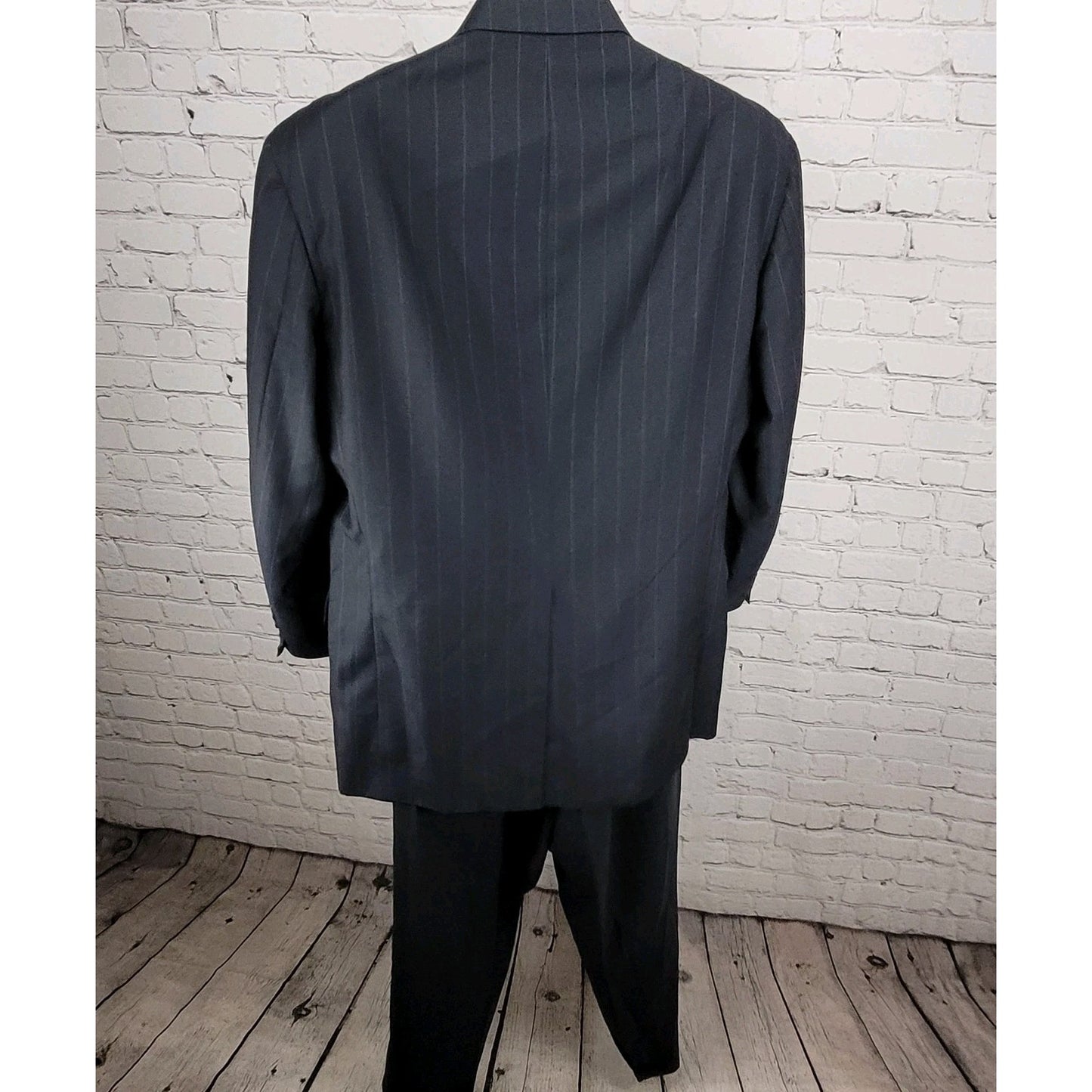 Greater Texas Clothing Navy Wool Pinstriped Full Suit USA Jacket 43 Pants 38x30