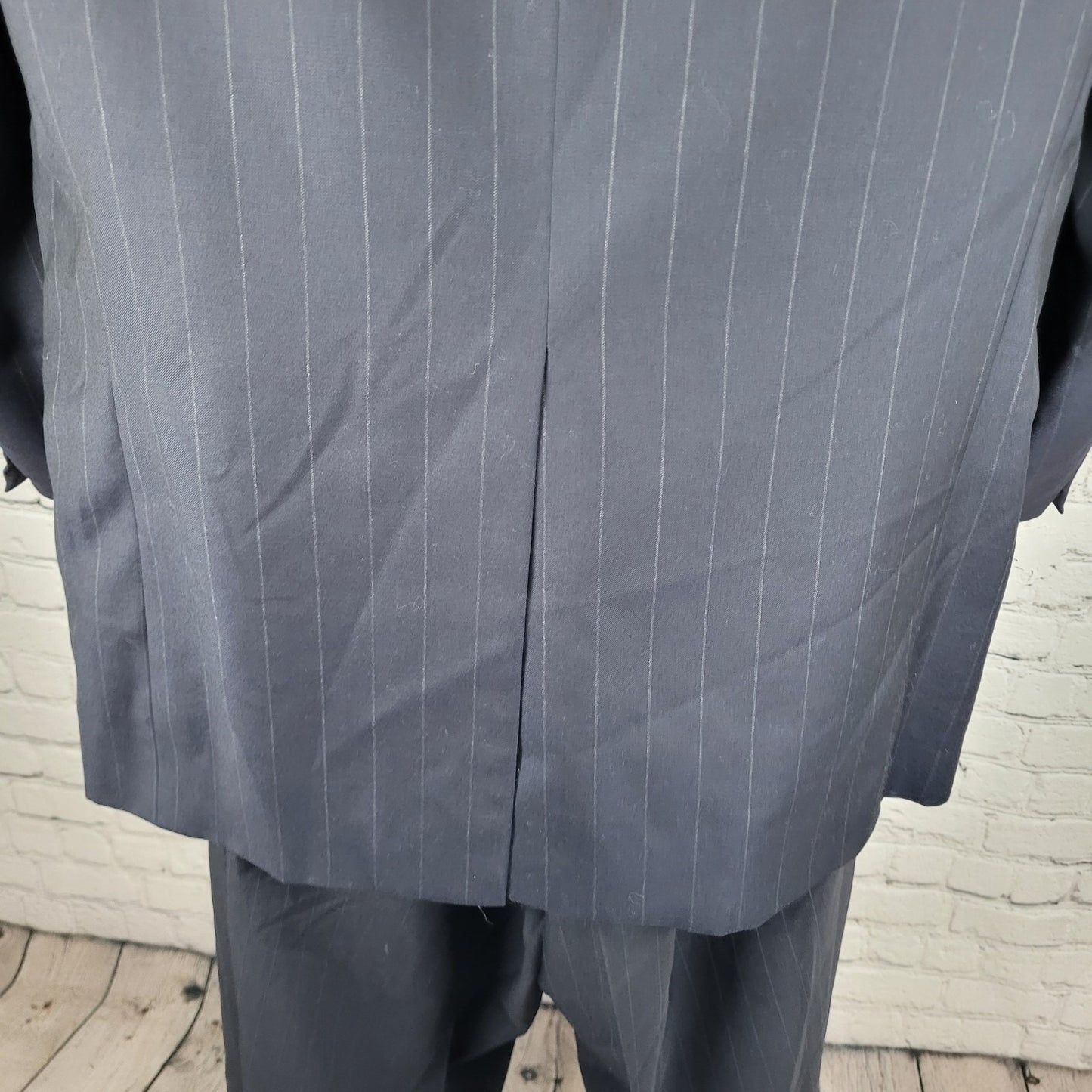 Greater Texas Clothing Navy Wool Pinstriped Full Suit USA Jacket 43 Pants 38x30