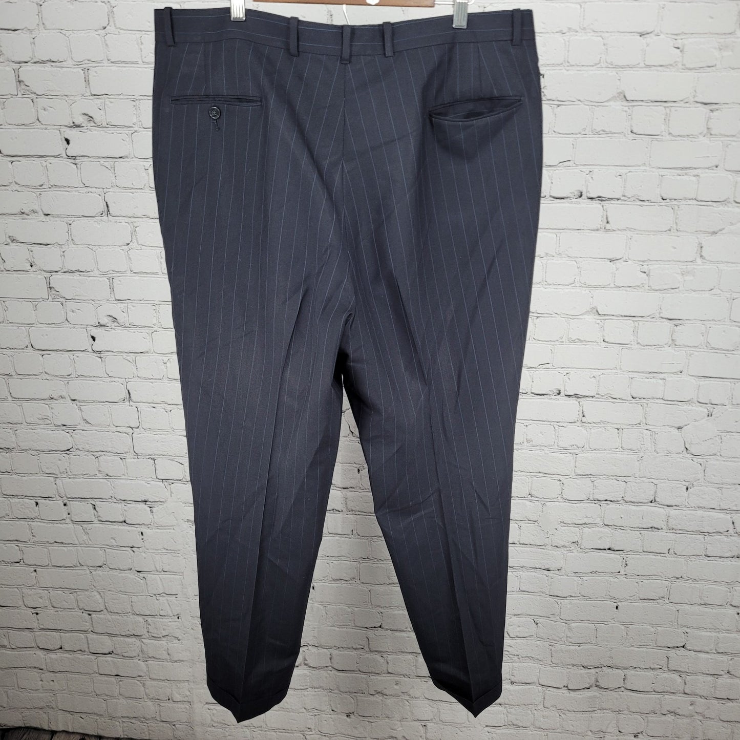 Greater Texas Clothing Navy Wool Pinstriped Full Suit USA Jacket 43 Pants 38x30
