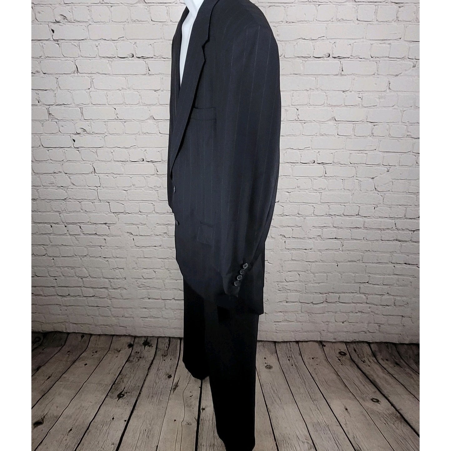 Greater Texas Clothing Navy Wool Pinstriped Full Suit USA Jacket 43 Pants 38x30
