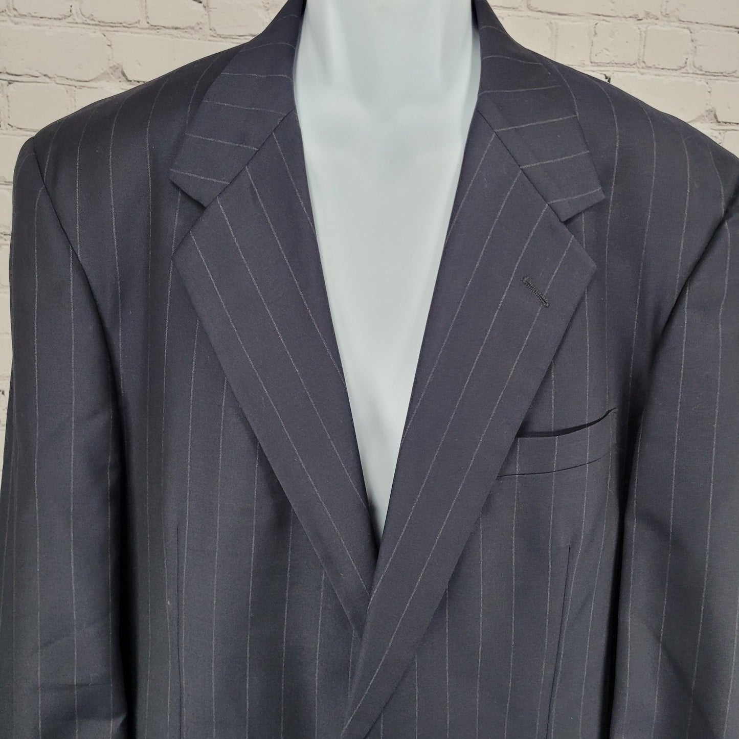 Greater Texas Clothing Navy Wool Pinstriped Full Suit USA Jacket 43 Pants 38x30