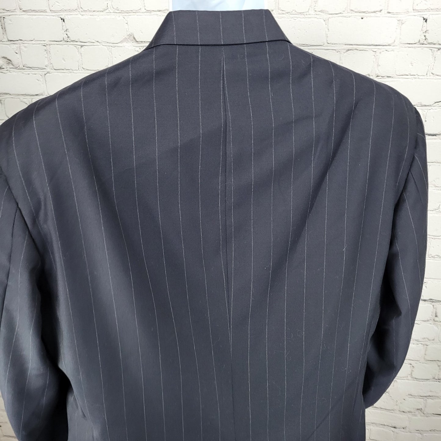 Greater Texas Clothing Navy Wool Pinstriped Full Suit USA Jacket 43 Pants 38x30