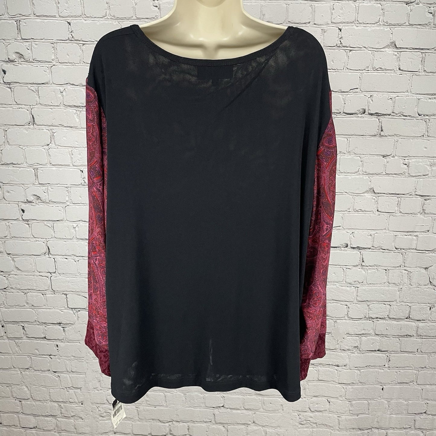 NWT Carole Little Black Pink Paisley Silk Detail Long Sleeve Blouse USA Size 3X