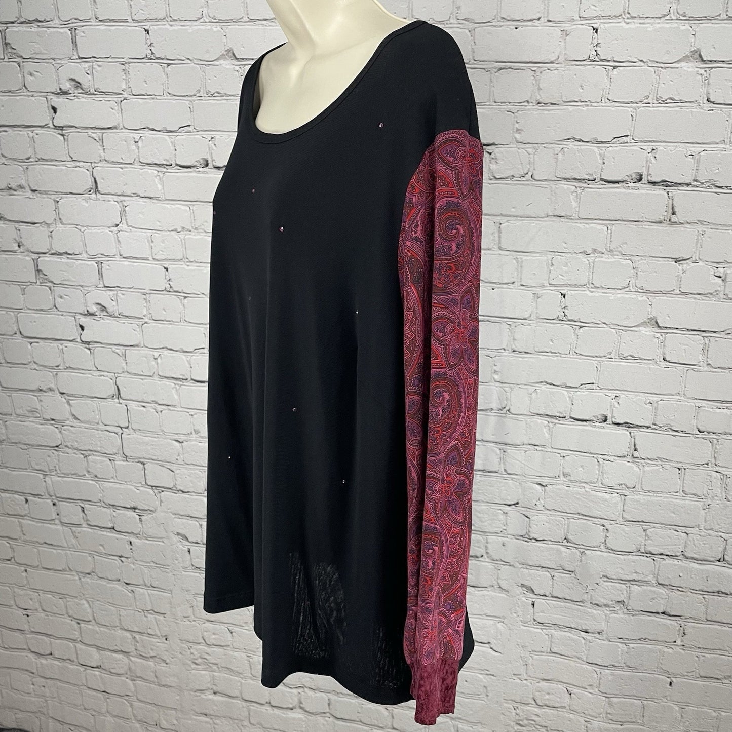 NWT Carole Little Black Pink Paisley Silk Detail Long Sleeve Blouse USA Size 3X