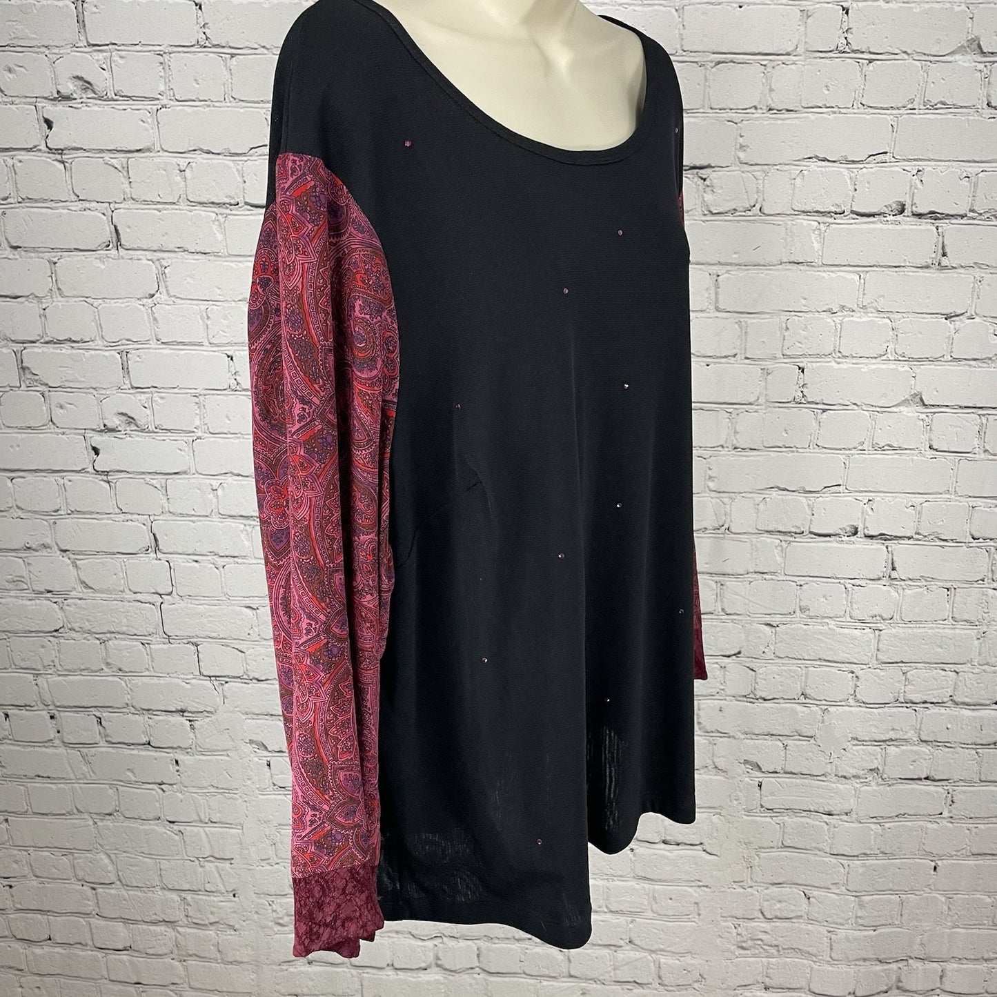 NWT Carole Little Black Pink Paisley Silk Detail Long Sleeve Blouse USA Size 3X