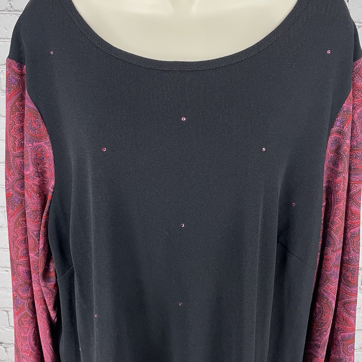 NWT Carole Little Black Pink Paisley Silk Detail Long Sleeve Blouse USA Size 3X